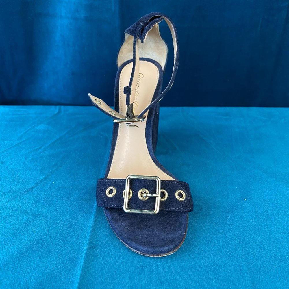 Gianvito Rossi Blue Hayes Buckle Suede Sandal ONE - Picture 4 of 8